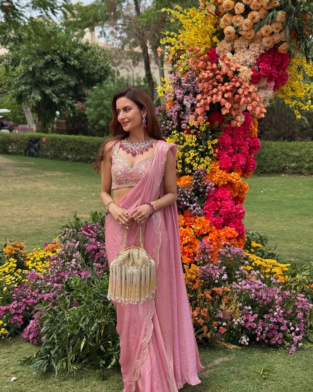 Deepti Solanki in Pink Tissue Saree