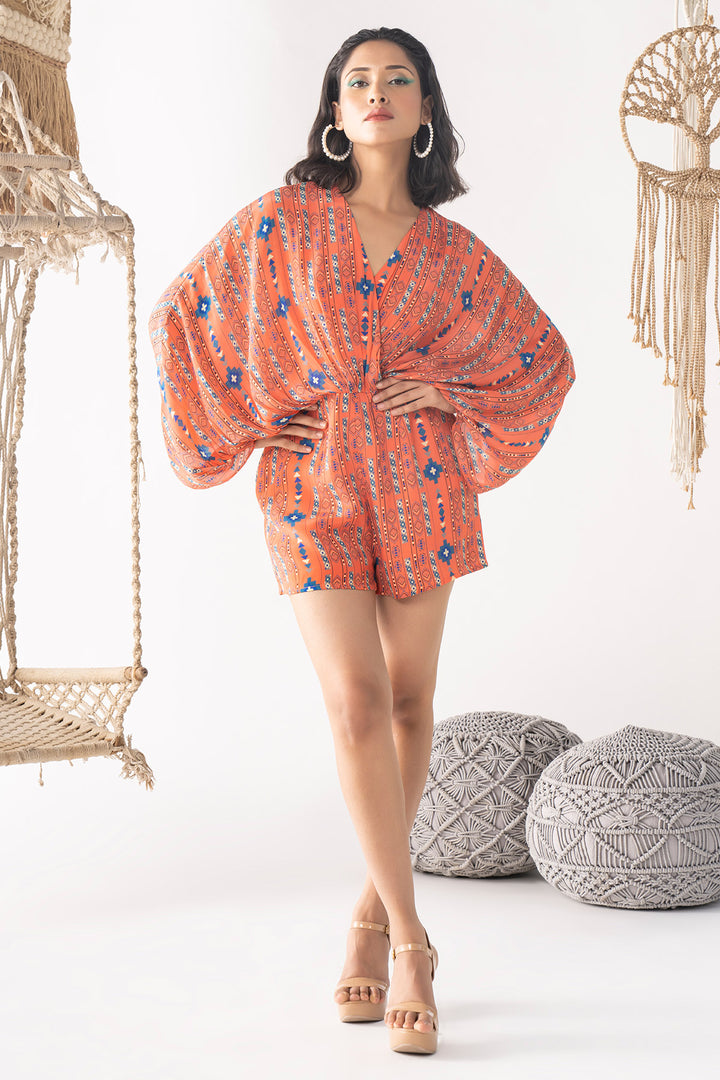 Orange Printed Playsuit