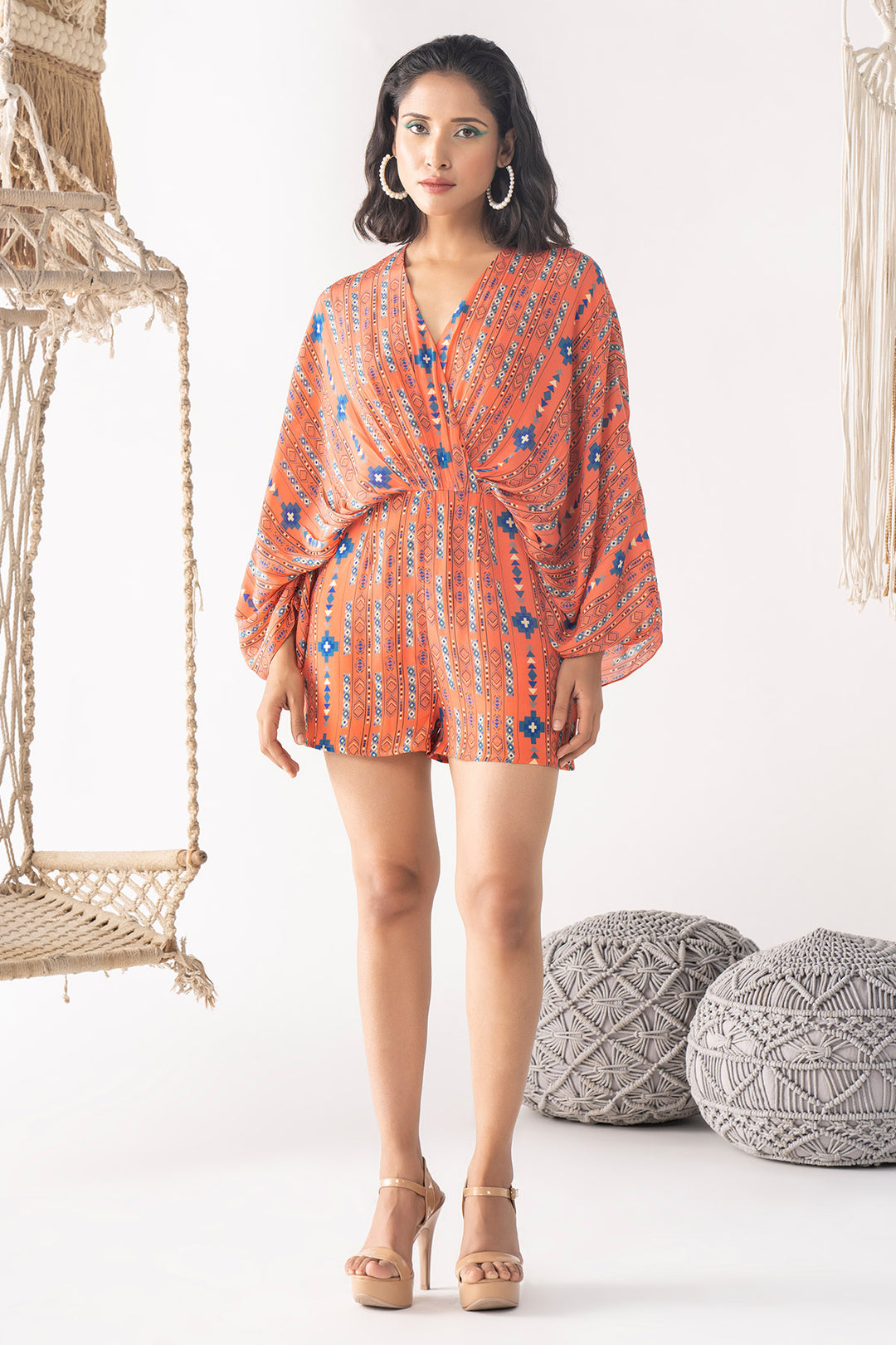 Orange Printed Playsuit