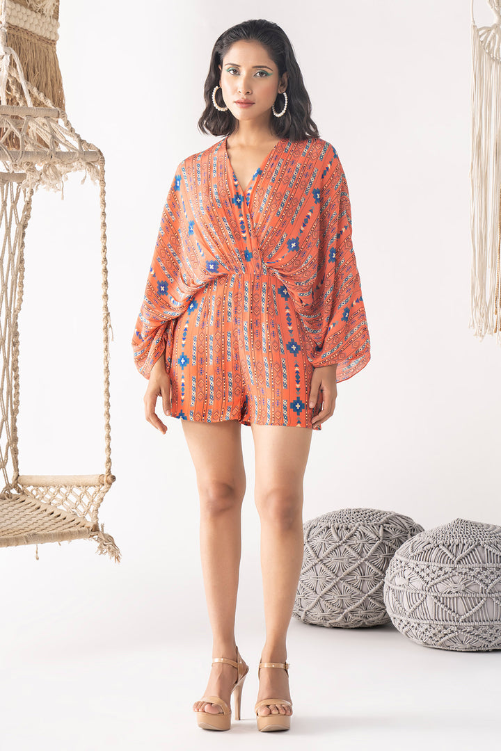 Orange Printed Playsuit
