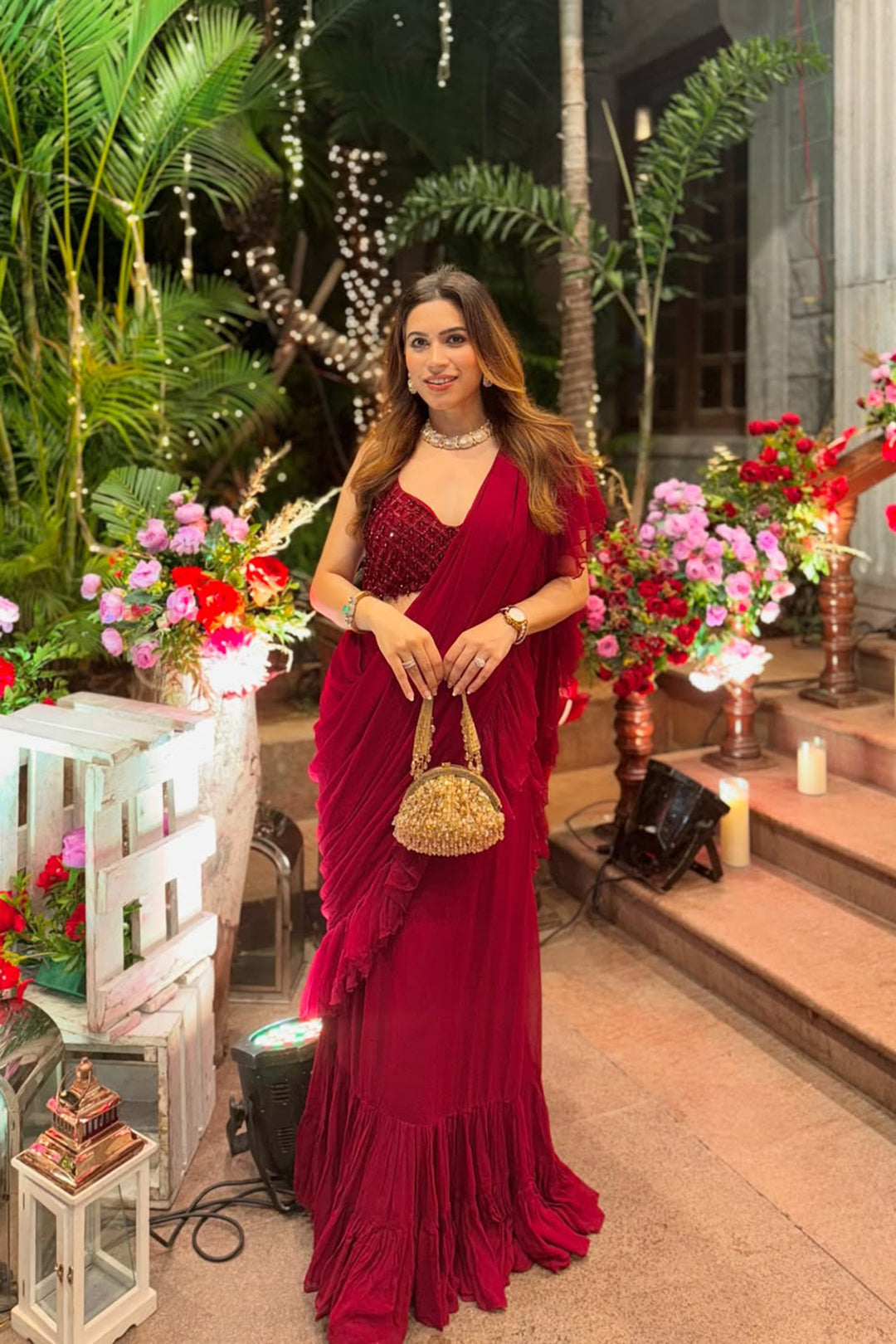 Kanika Khatri in our Maroon saree with embroidered blouse