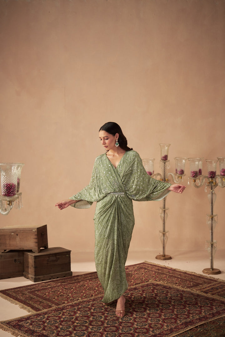 Sage Meadow Green Draped Kaftan Dress