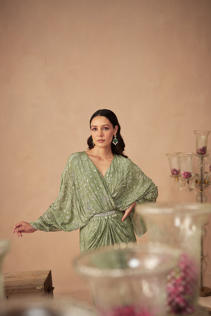 Sage Meadow Green Draped Kaftan Dress