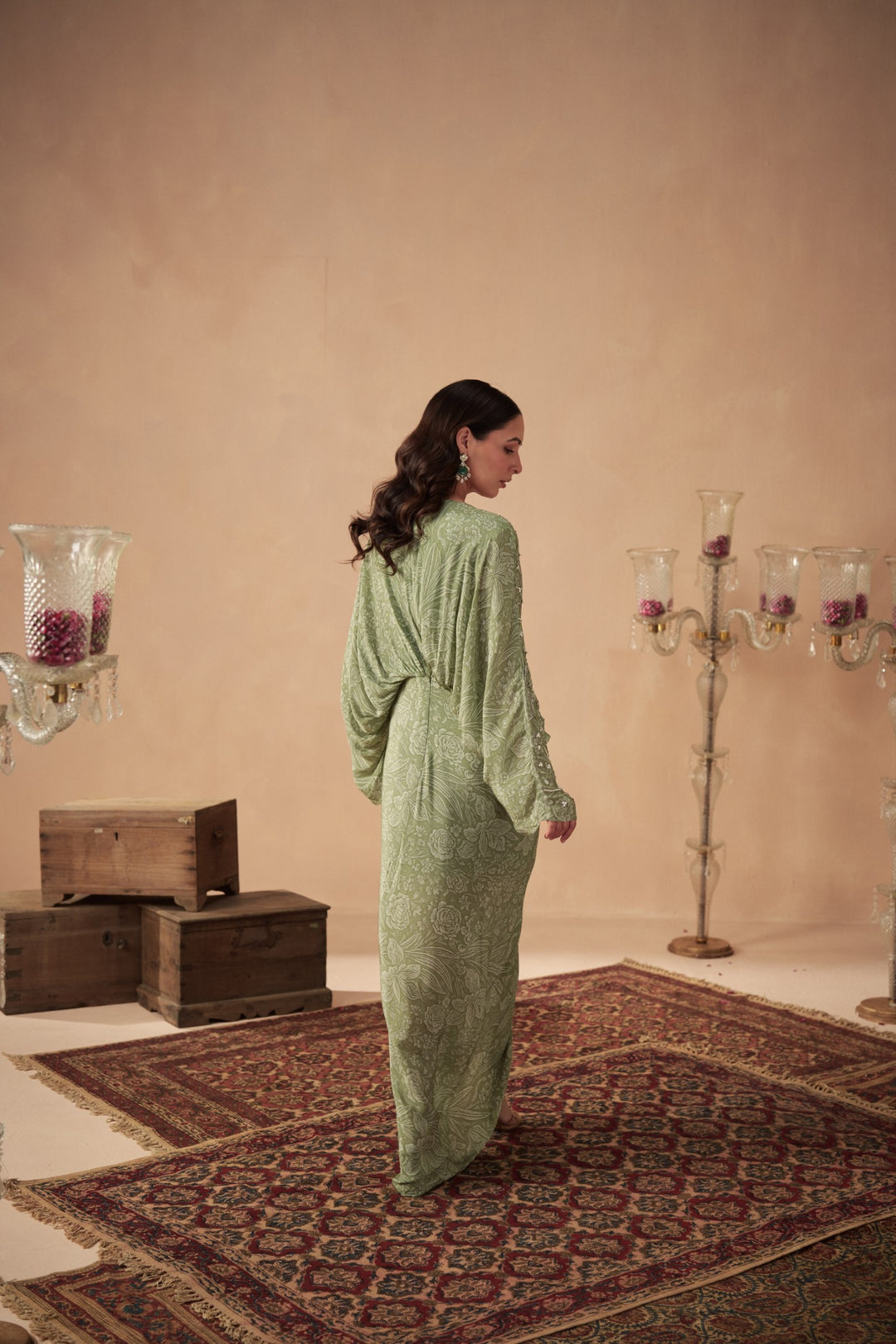 Sage Meadow Green Draped Kaftan Dress