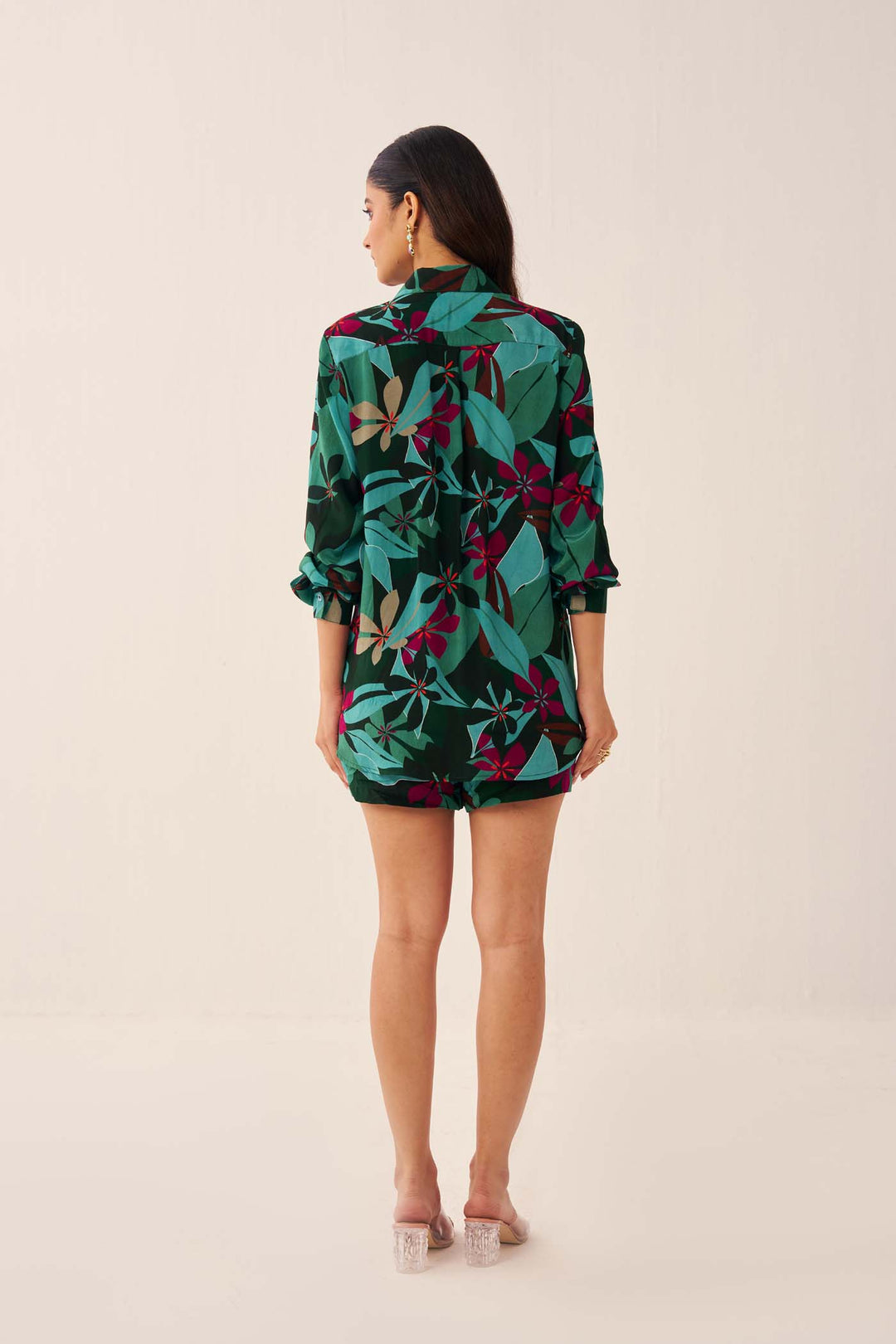 Green Tropical Shorts Set