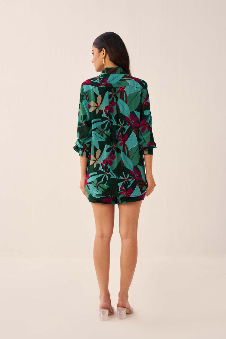 Green Tropical Shorts Set