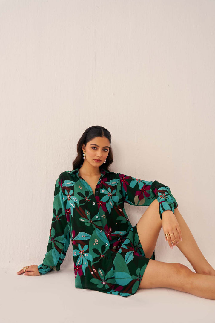 Green Tropical Shorts Set