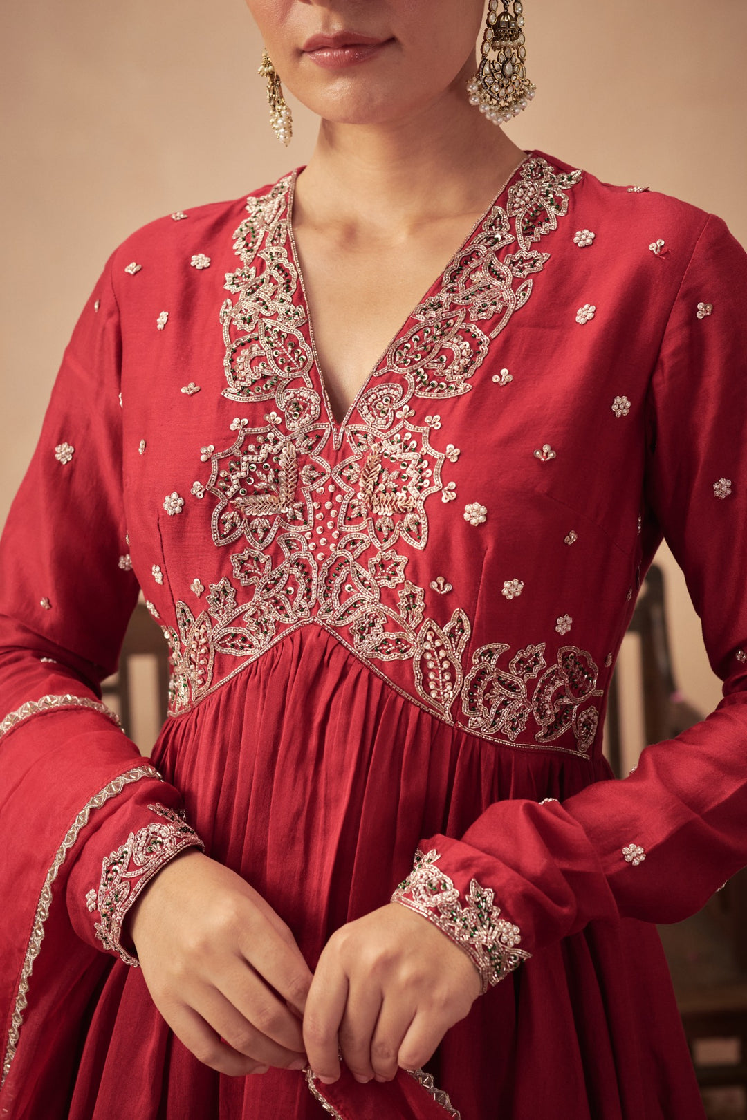 Red Anarkali Set