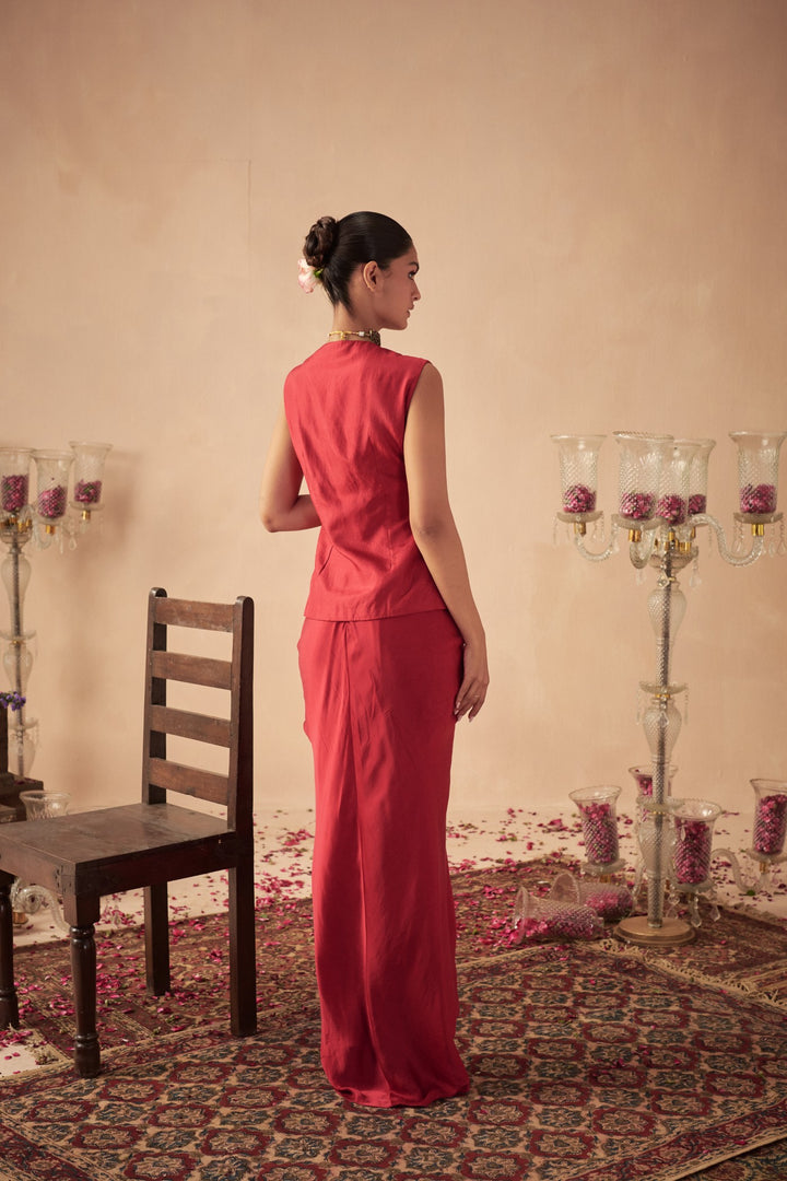 Red Jacket with Draped Skirt