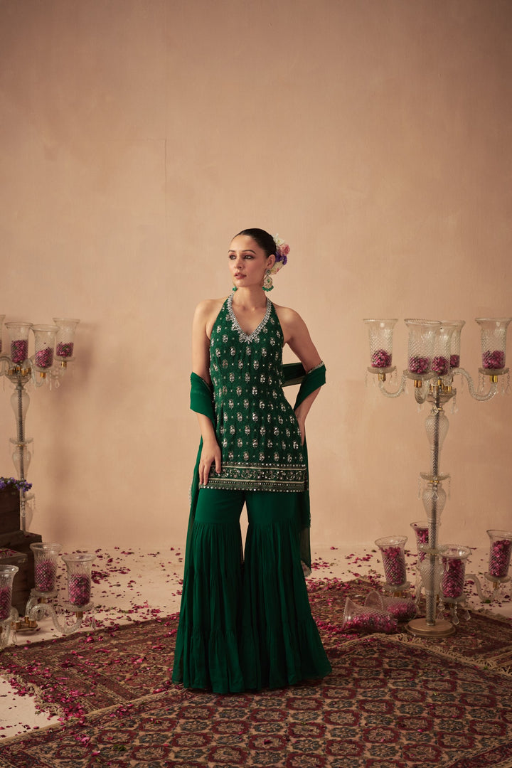 Green Booti Tiered Sharara Set