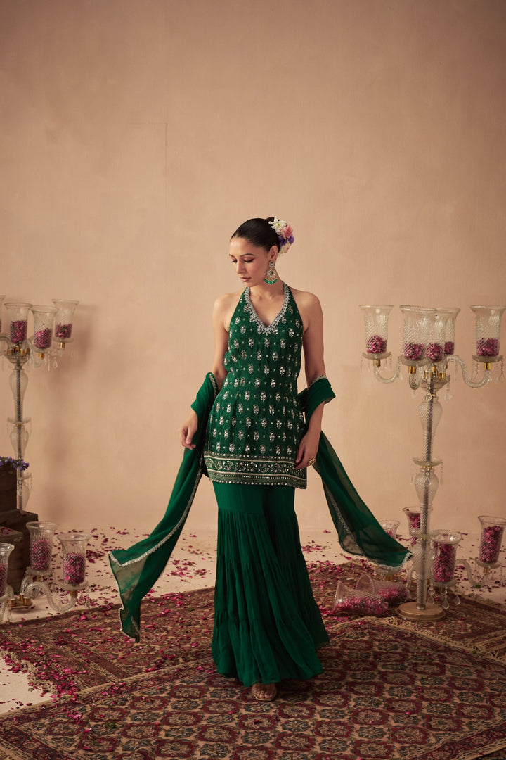 Green Booti Tiered Sharara Set