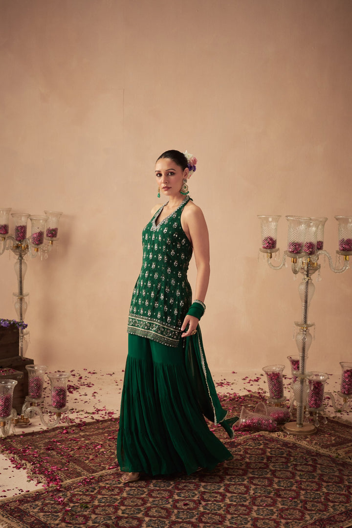 Green Booti Tiered Sharara Set