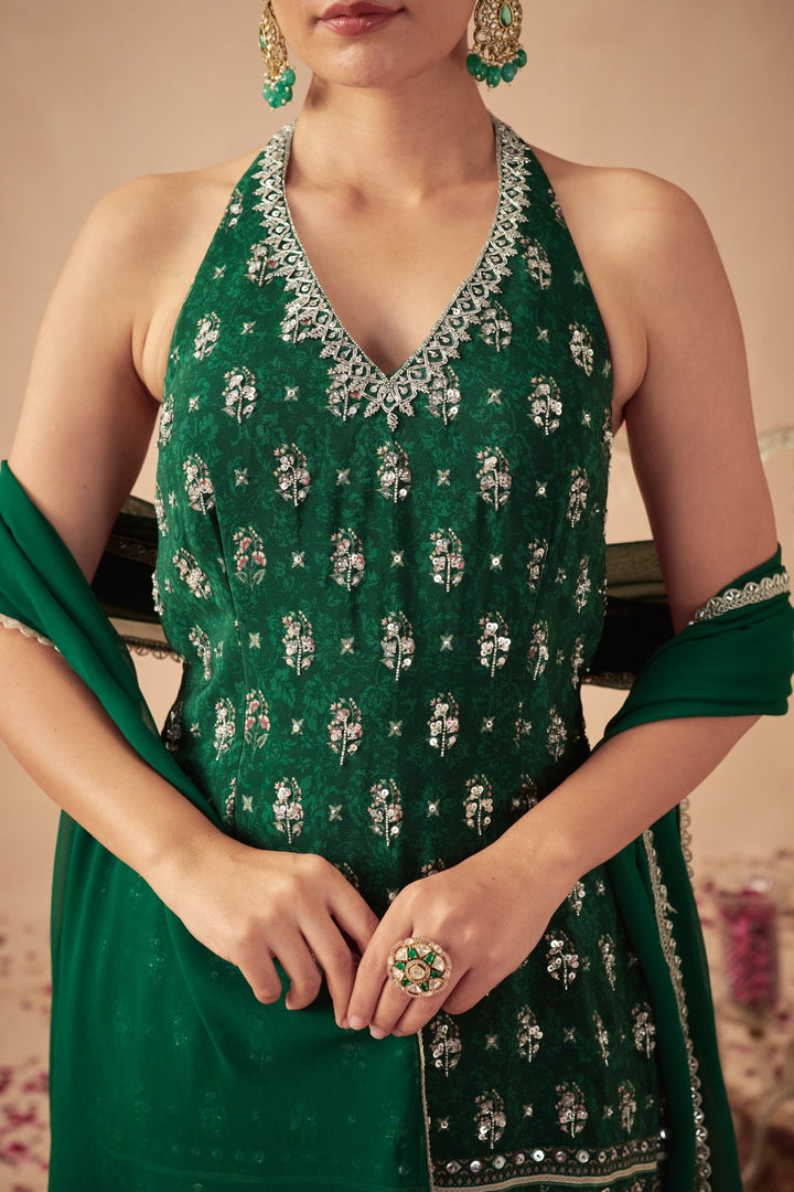 Green Booti Tiered Sharara Set