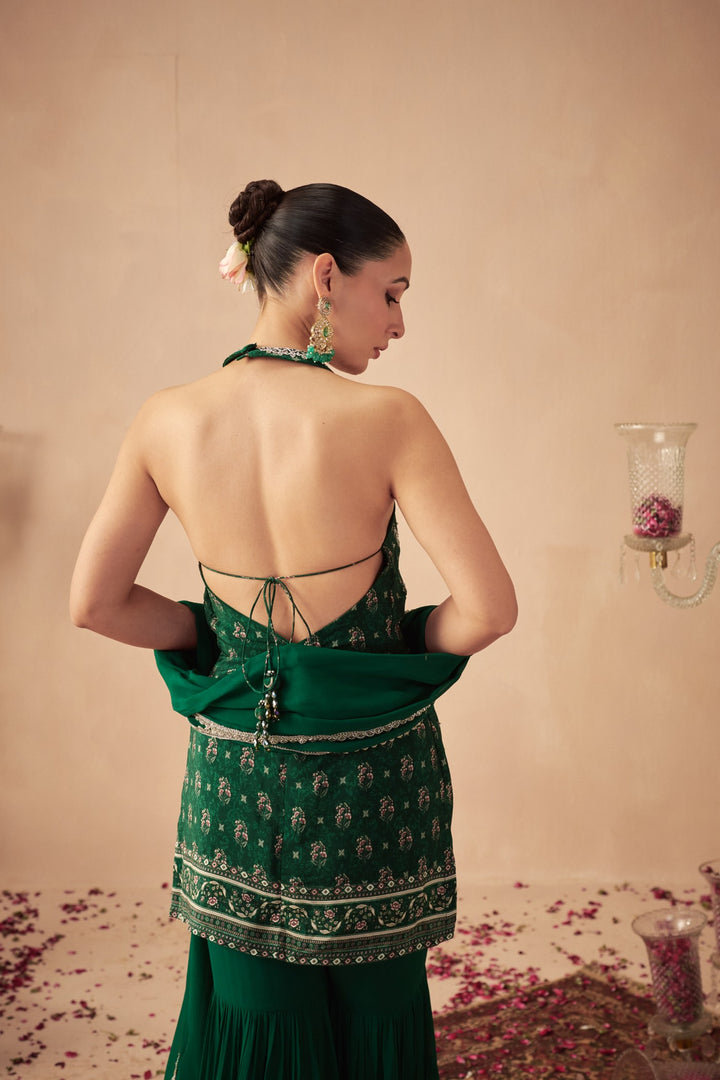 Green Booti Tiered Sharara Set