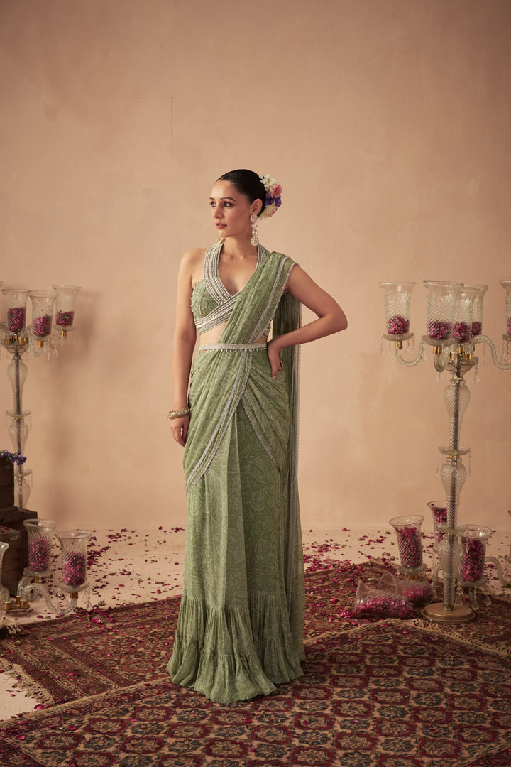 Sage Green Meadow Saree