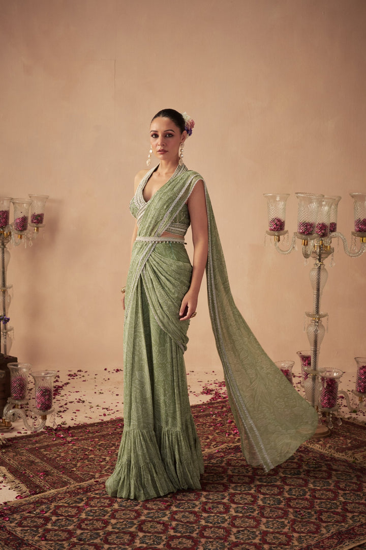 Sage Green Meadow Saree