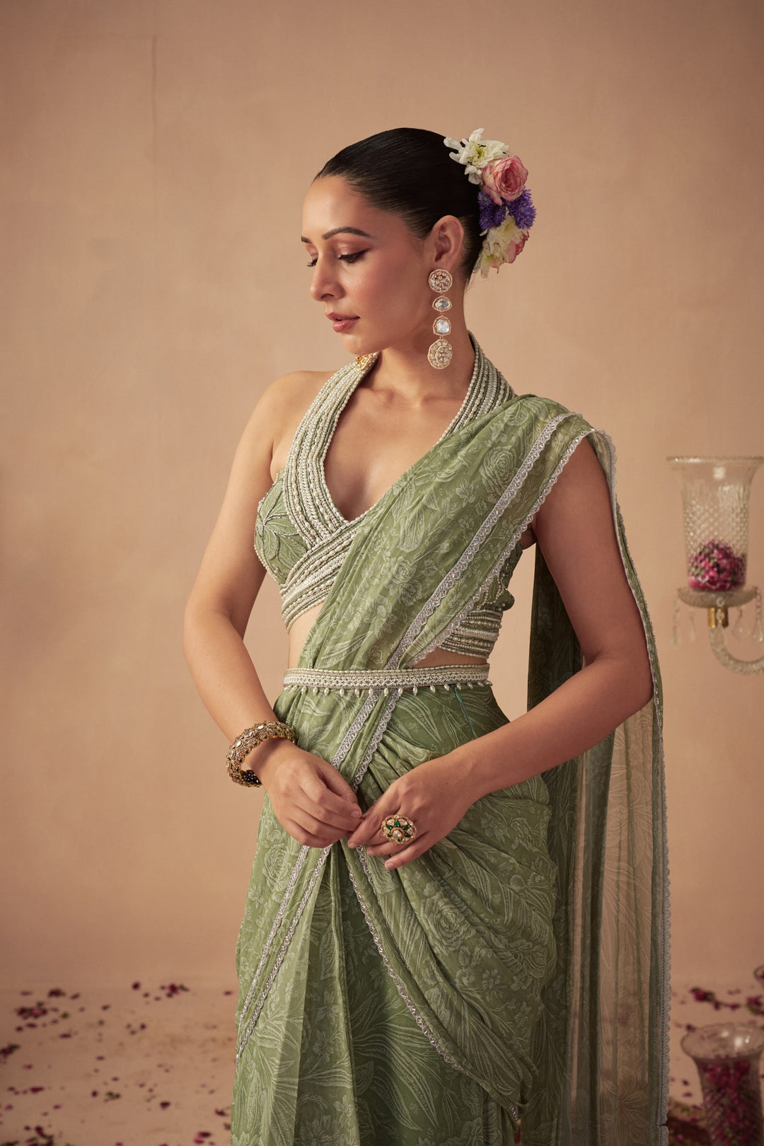 Sage Green Meadow Saree