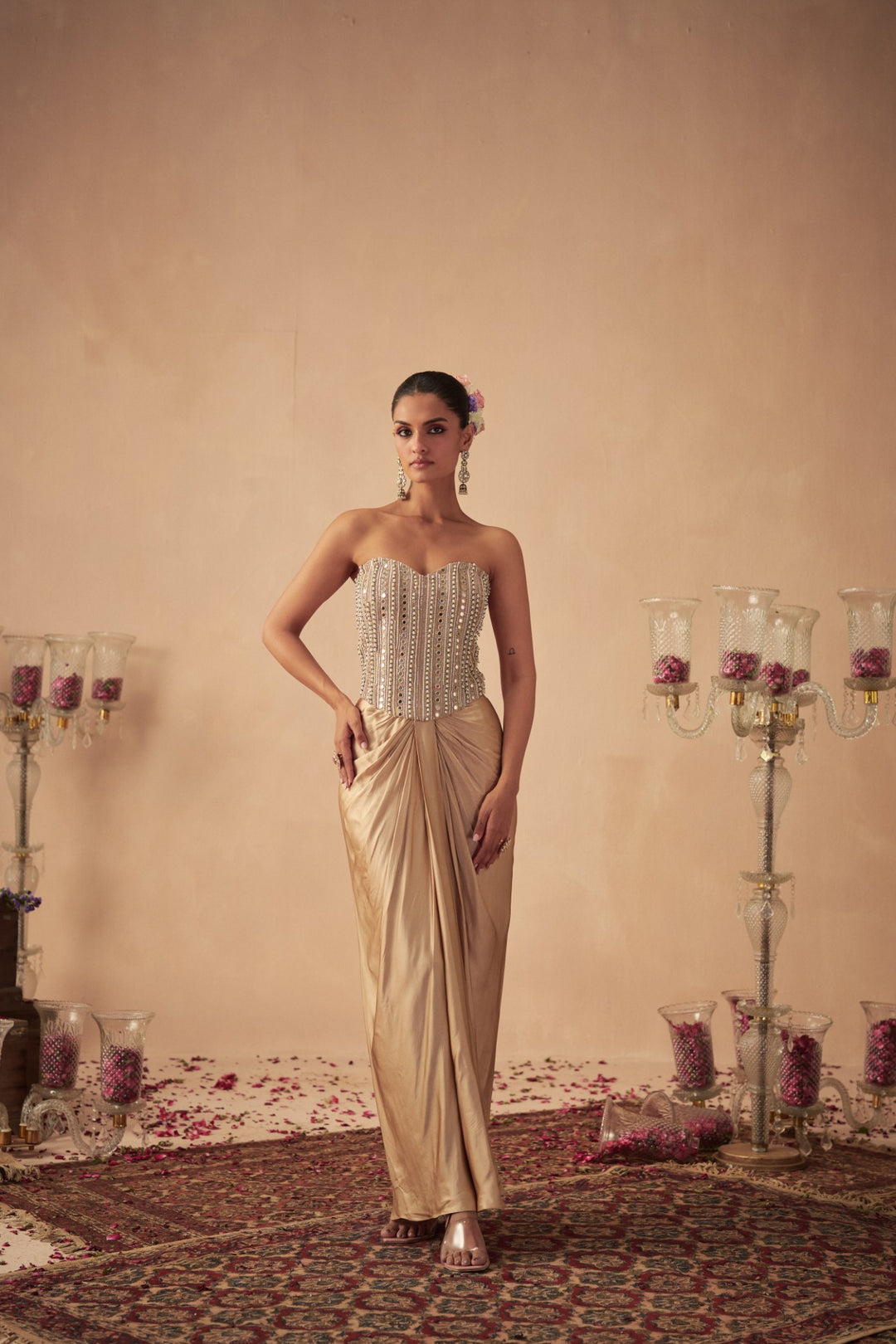 Rose Gold Corset with Draped Skirt