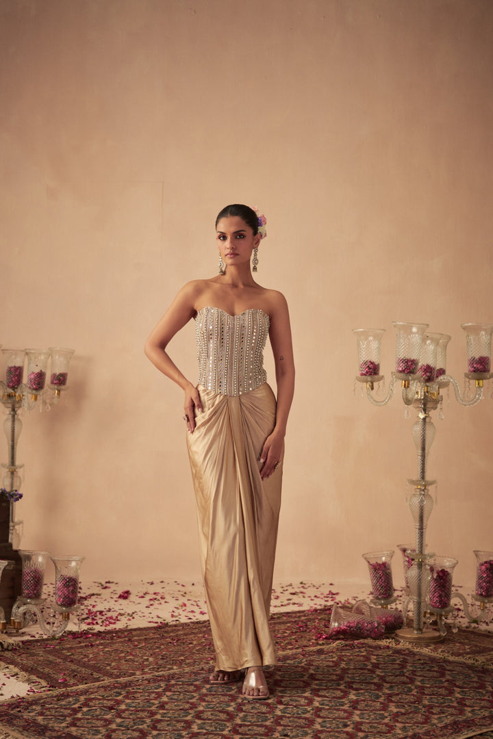 Rose Gold Corset with Draped Skirt