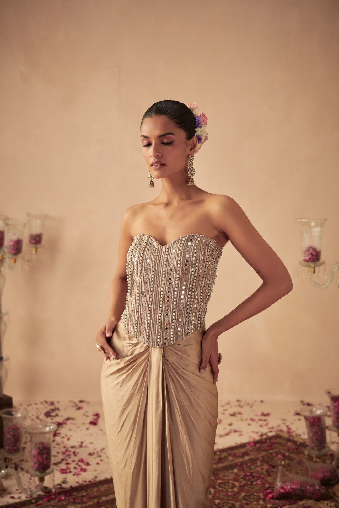 Rose Gold Corset with Draped Skirt