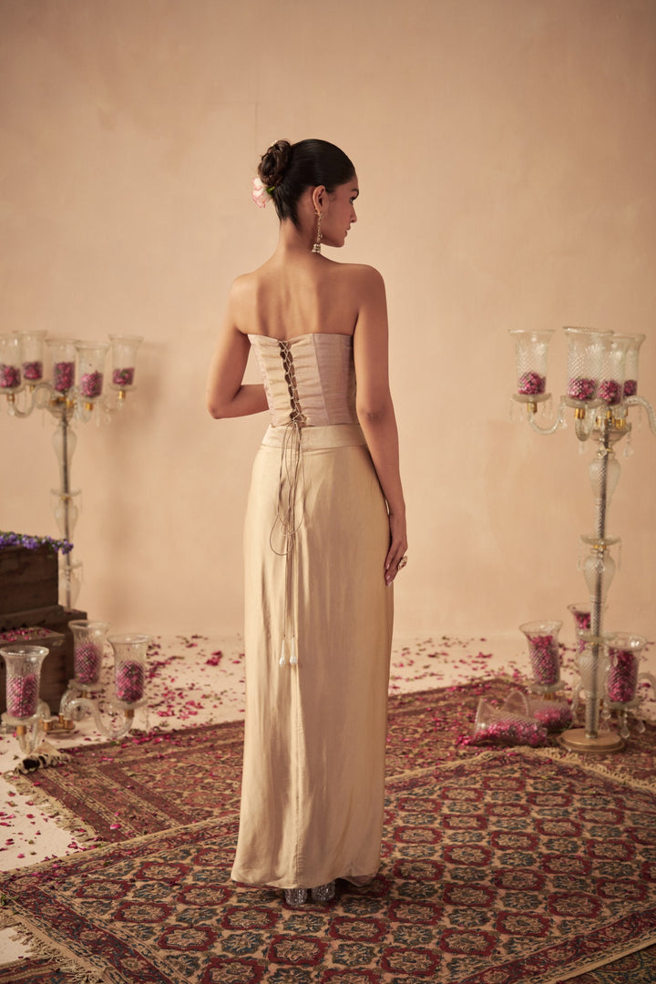 Rose Gold Corset with Draped Skirt
