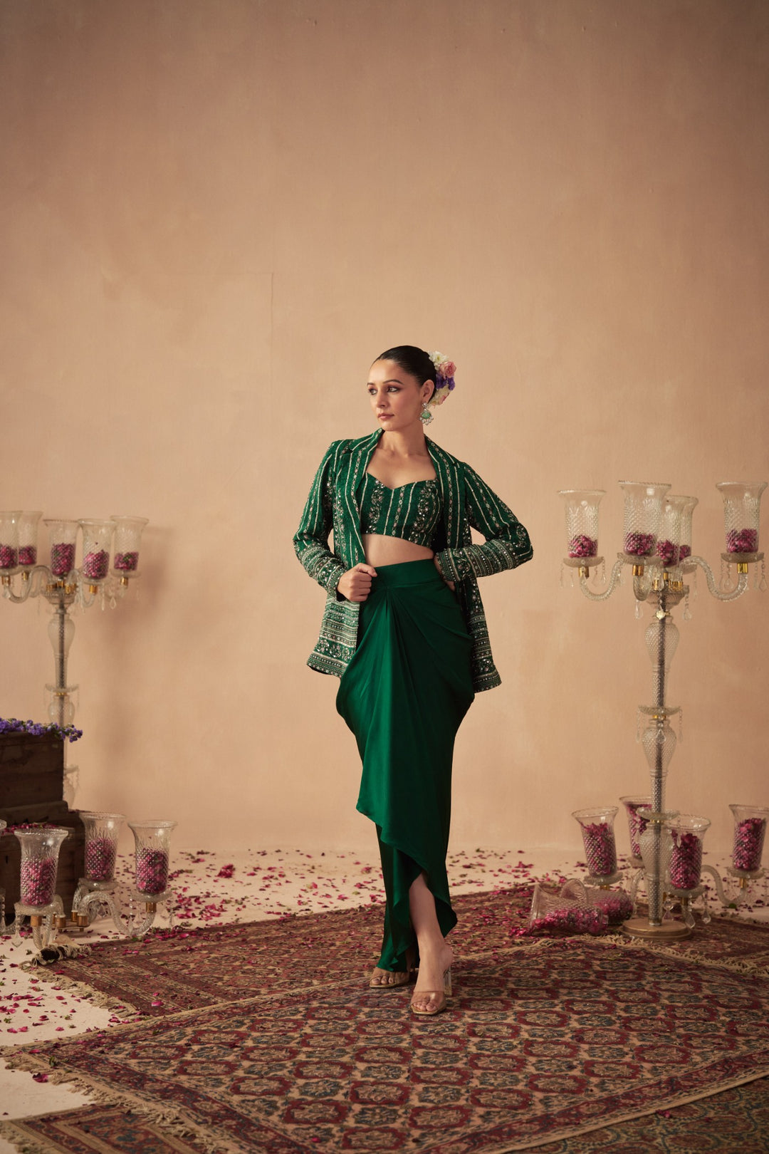 Green Vine Jacket with Draped Skirt and Bustier