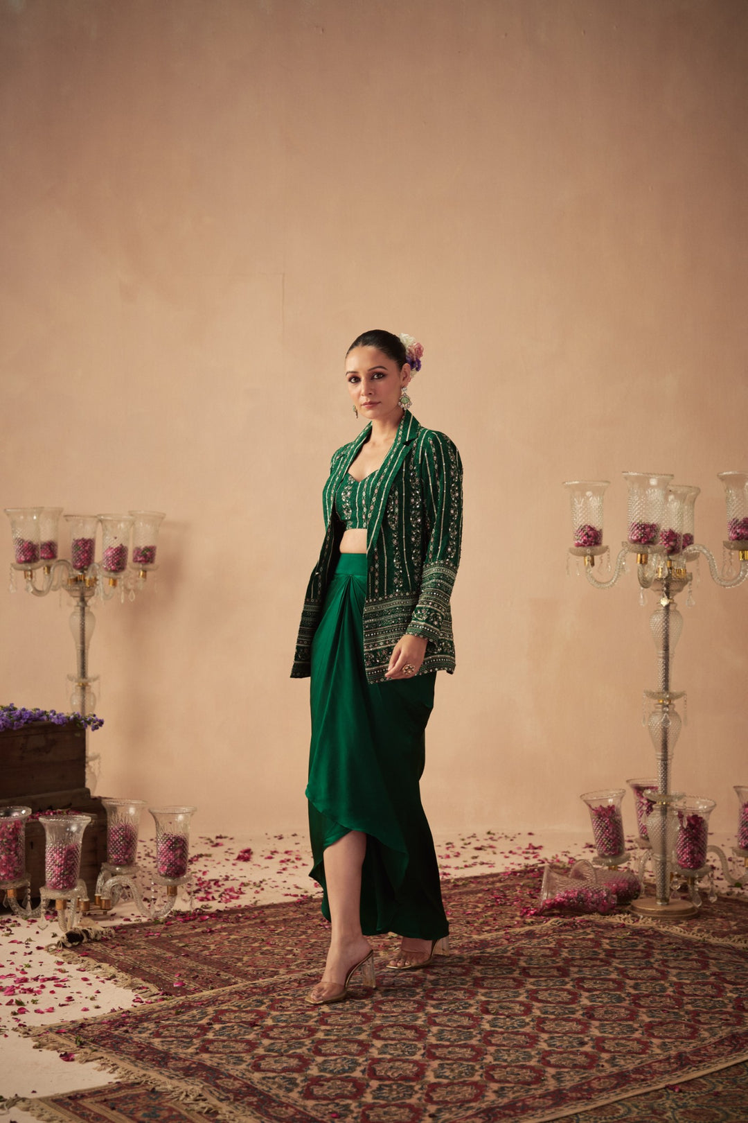 Green Vine Jacket with Draped Skirt and Bustier