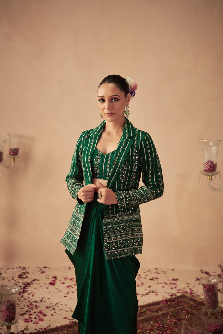 Green Vine Jacket with Draped Skirt and Bustier