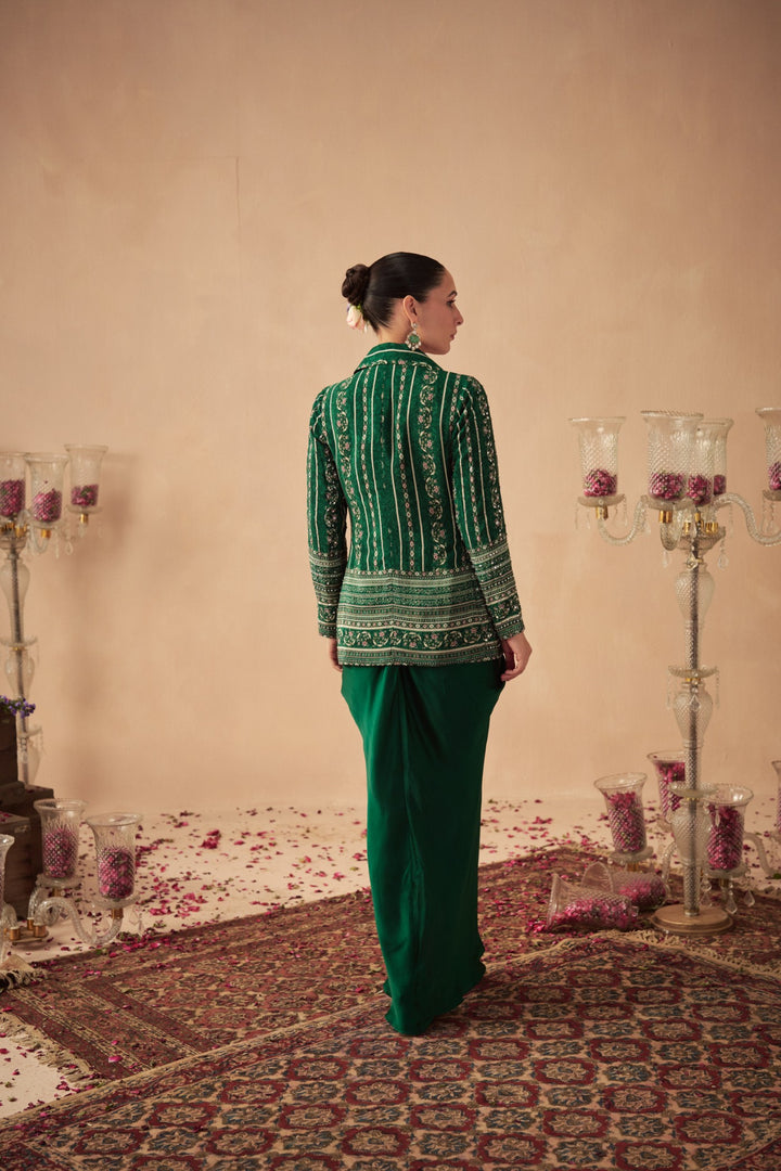 Green Vine Jacket with Draped Skirt and Bustier