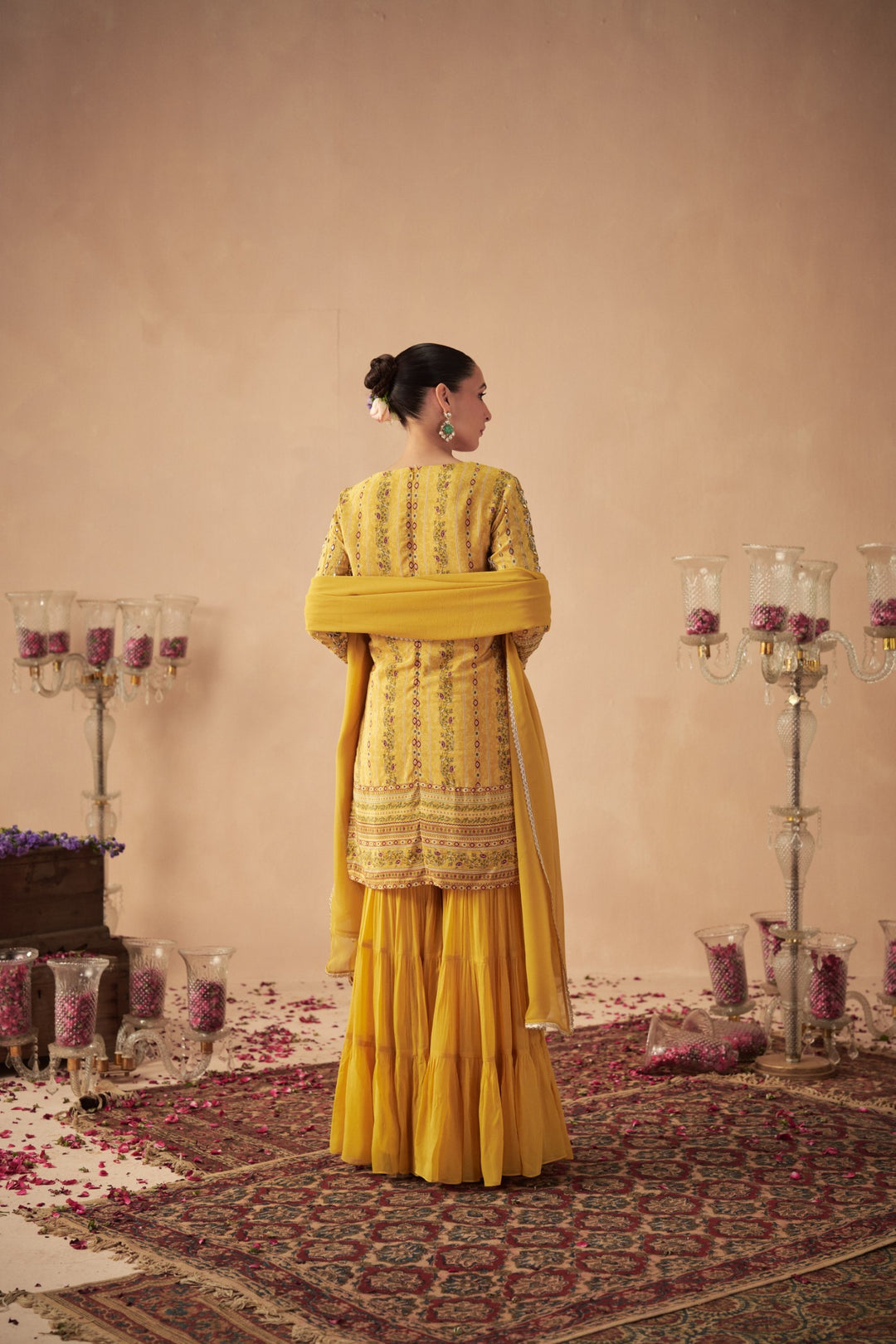 Yellow Vine Tiered Sharara Set