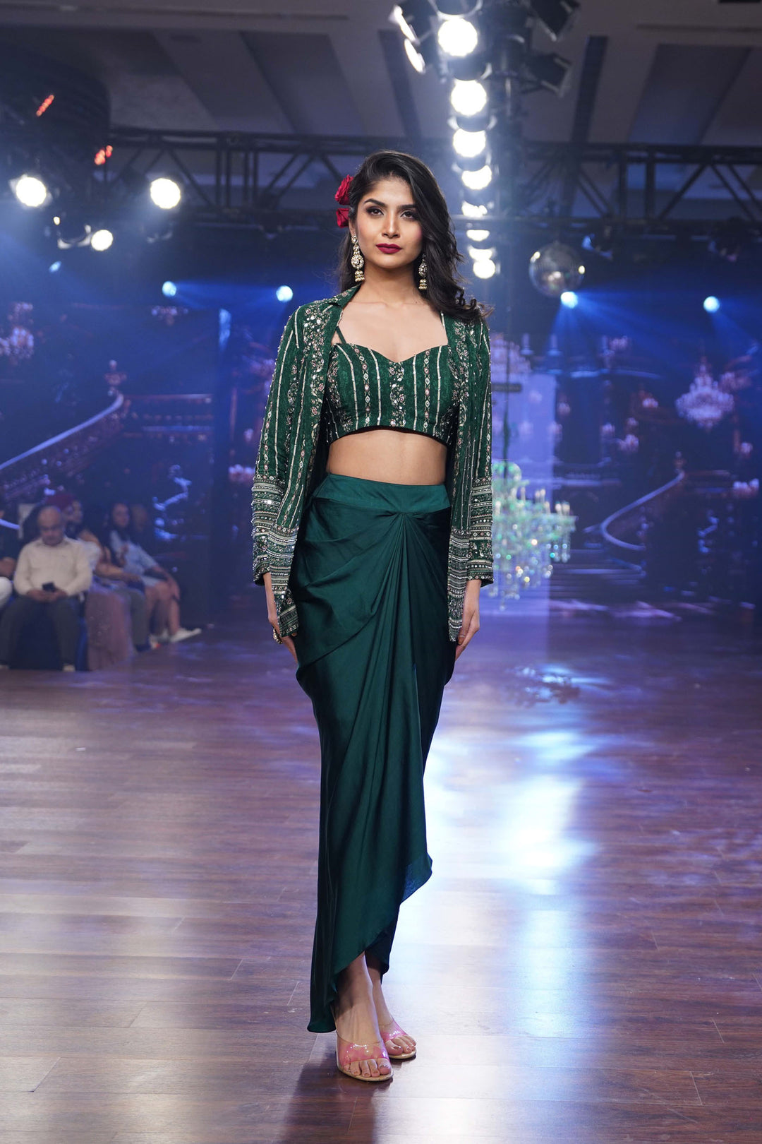 Green Vine Jacket with Draped Skirt and Bustier