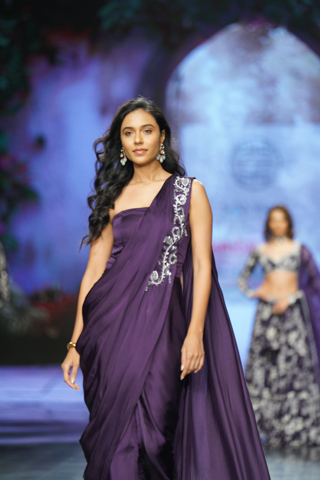 Purple Draped Saree with Pants
