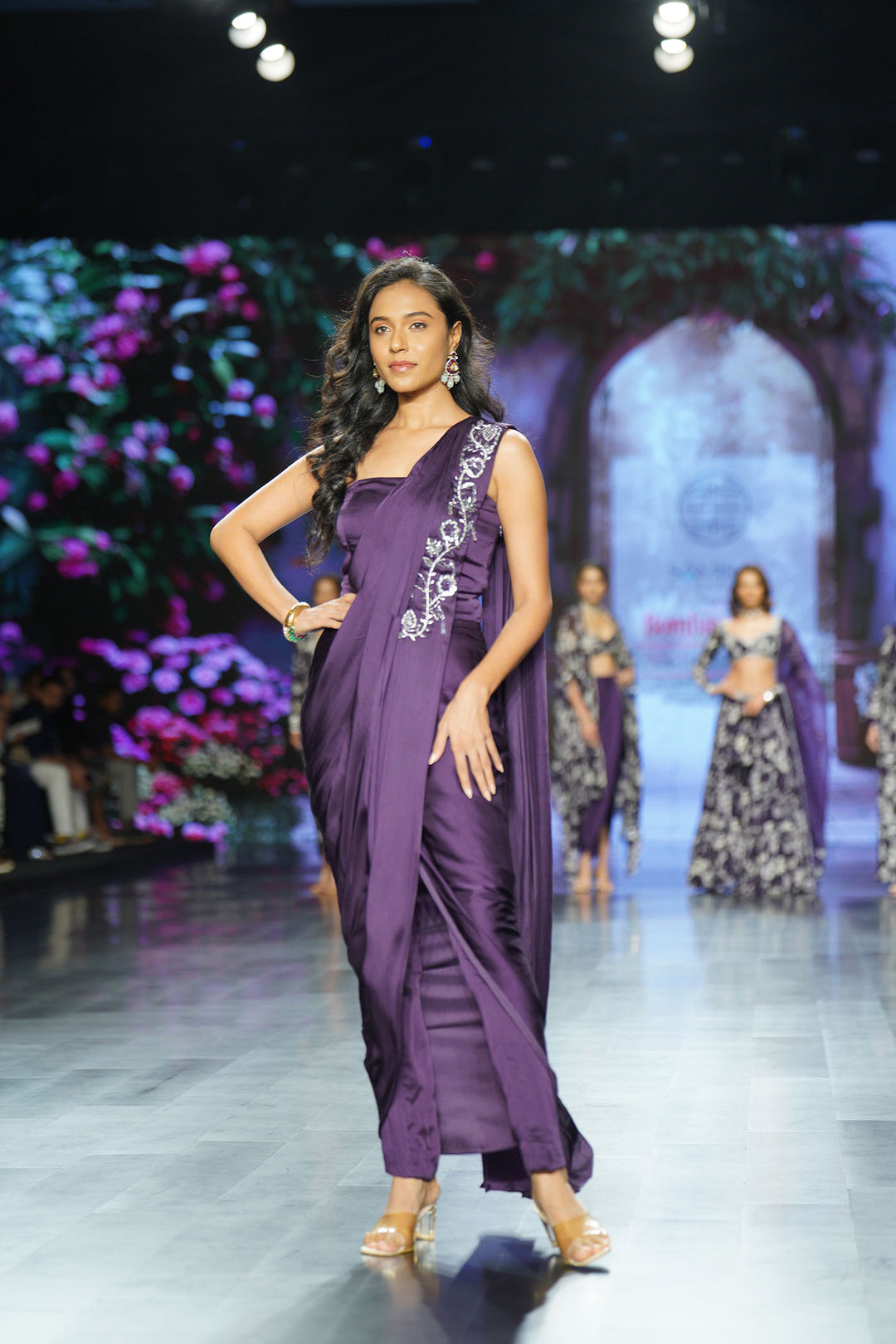 Purple Draped Saree with Pants