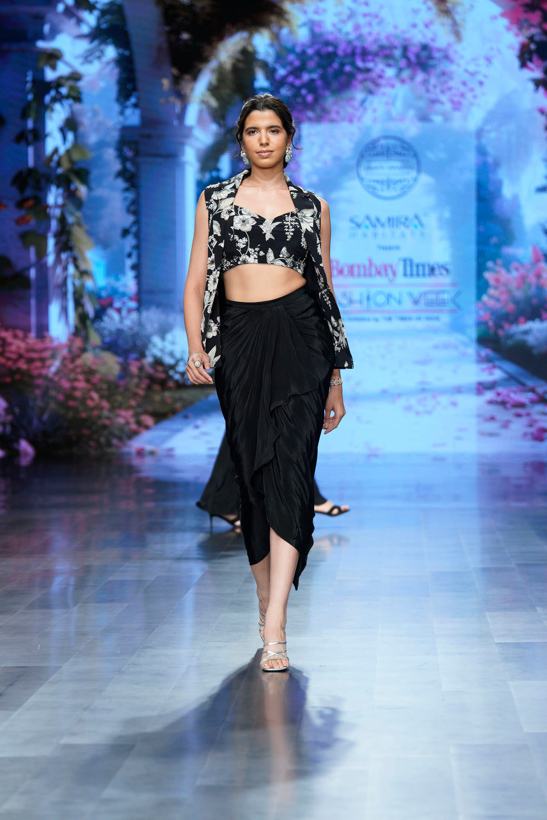 Black Eden Jacket Set with Draped Skirt and Bustier