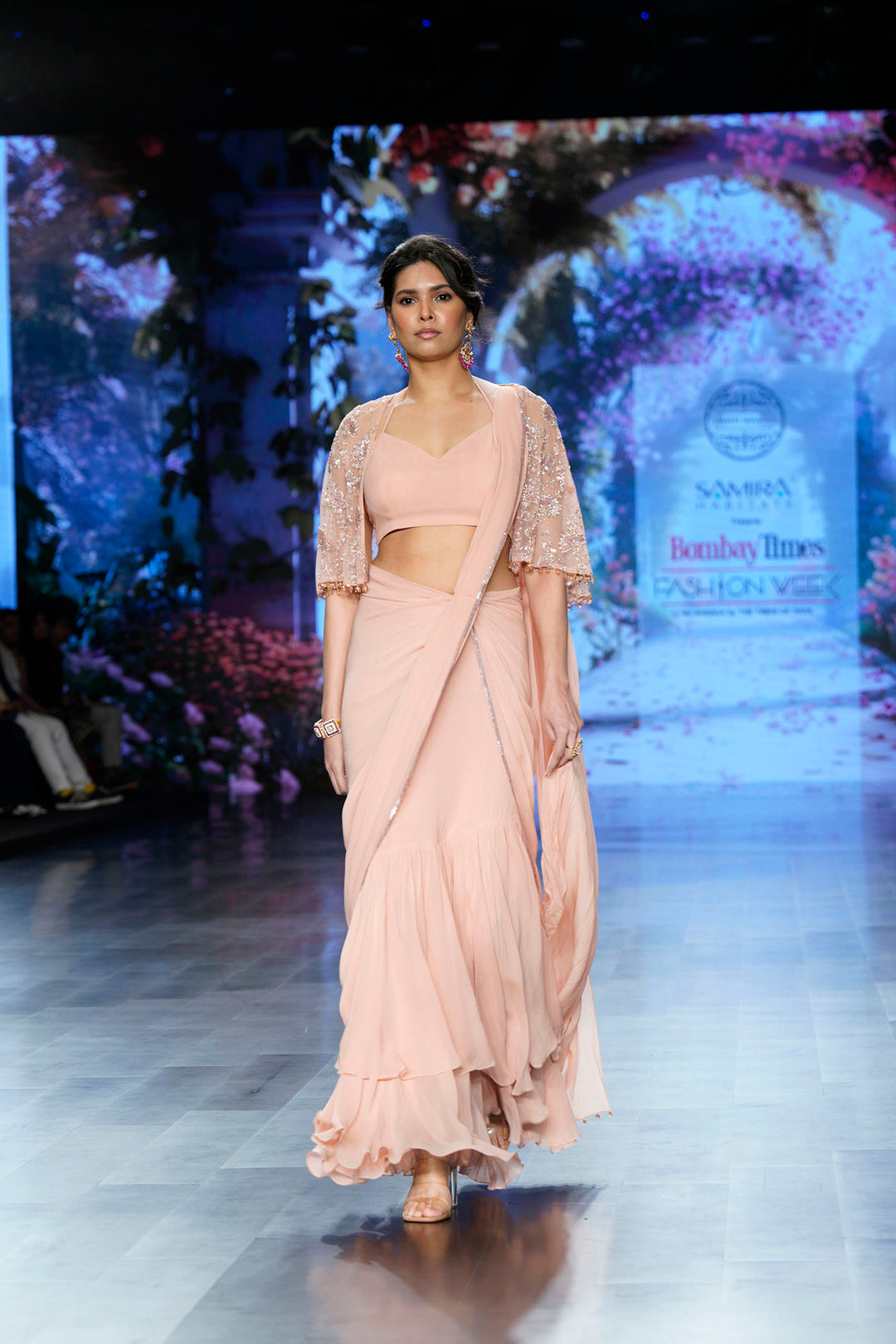 Pink Saree with Embroidered Cape
