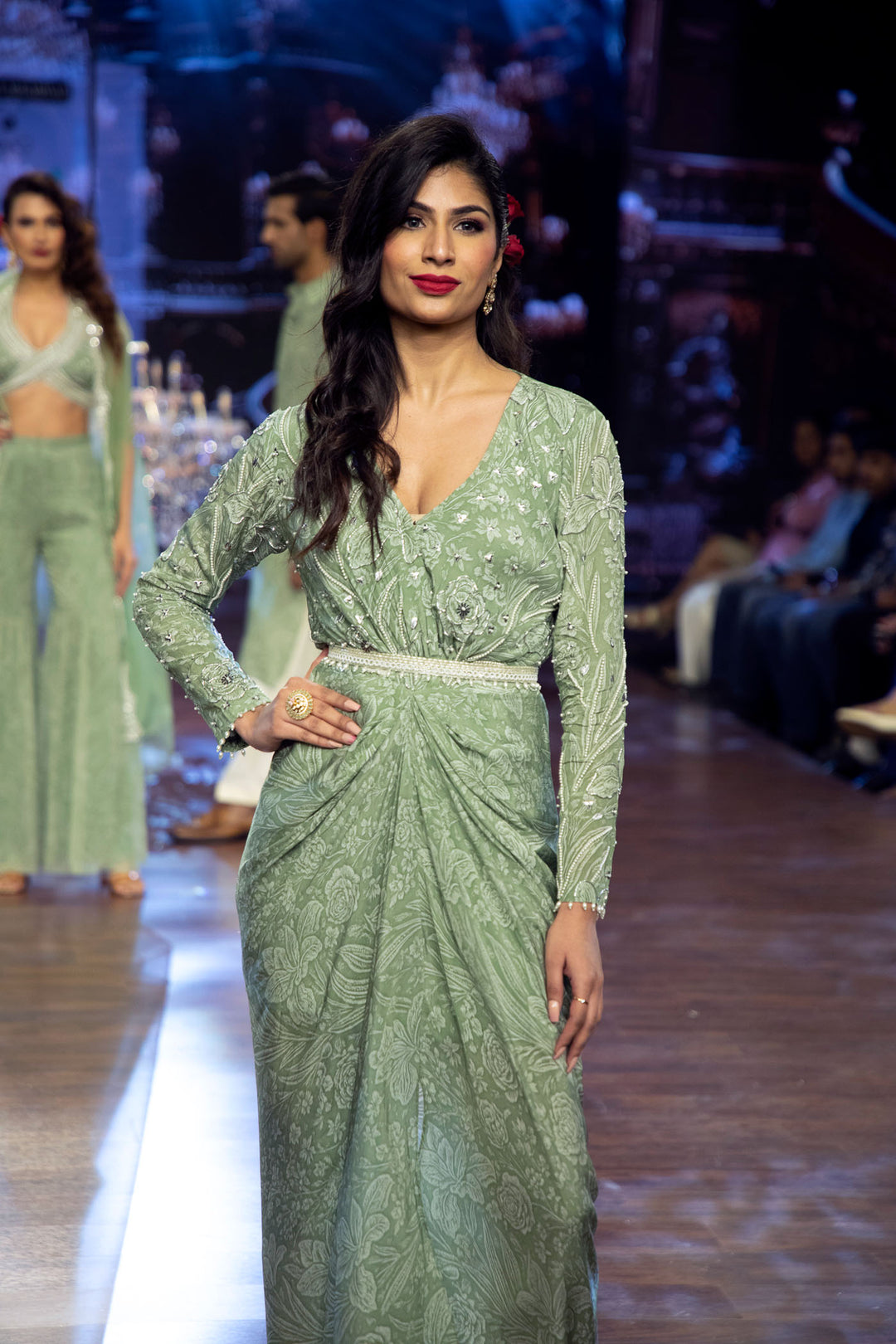 Sage Green Meadow Draped Dress with Belt