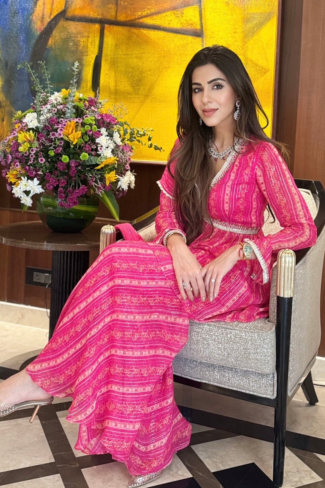 Bahaar R Dhawan in Pink Vine Sharara Set