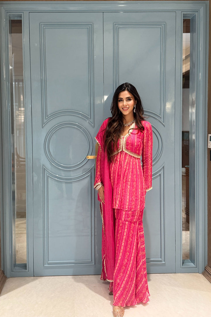 Bahaar R Dhawan in Pink Vine Sharara Set