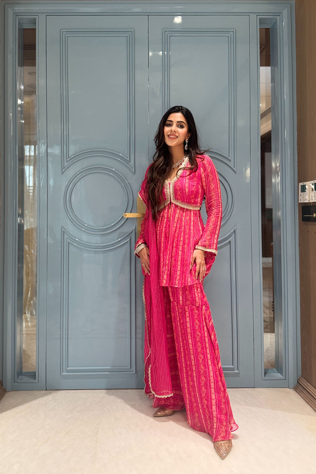 Bahaar R Dhawan in Pink Vine Sharara Set