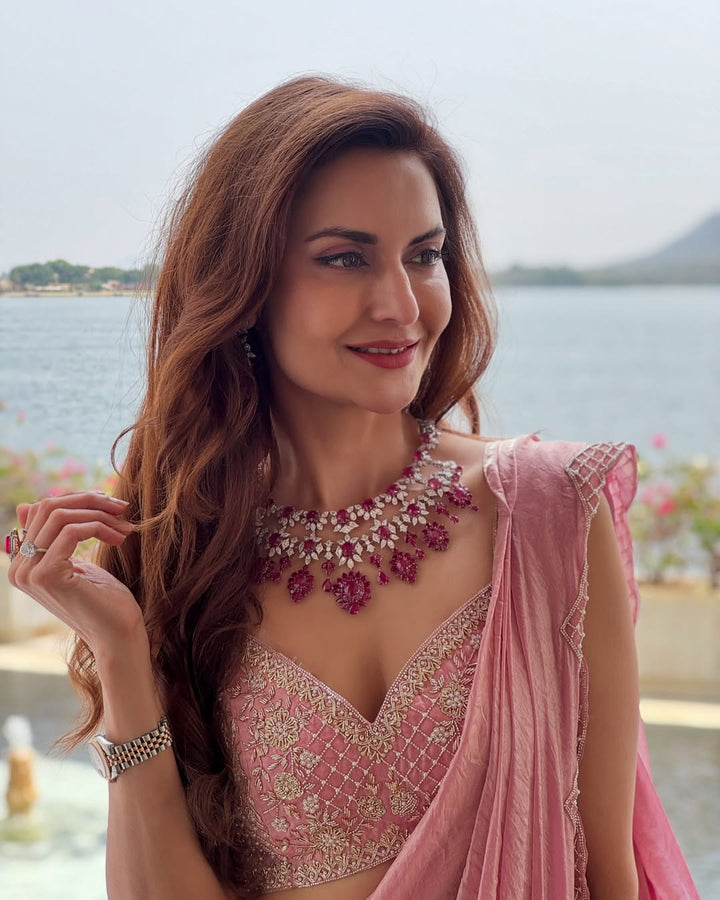 Deepti Solanki in Pink Tissue Saree