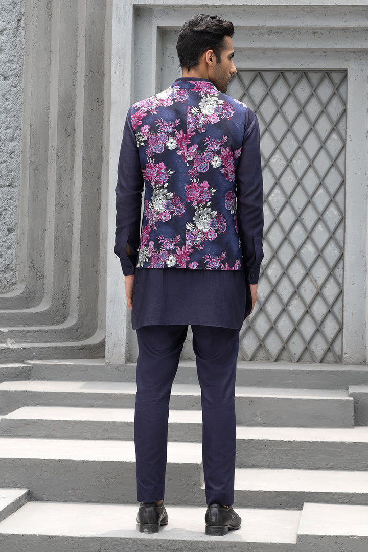 Navy Blue Kurta With Bundi