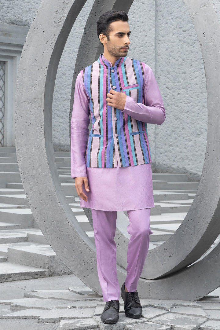 Lavender Kurta With Bundi