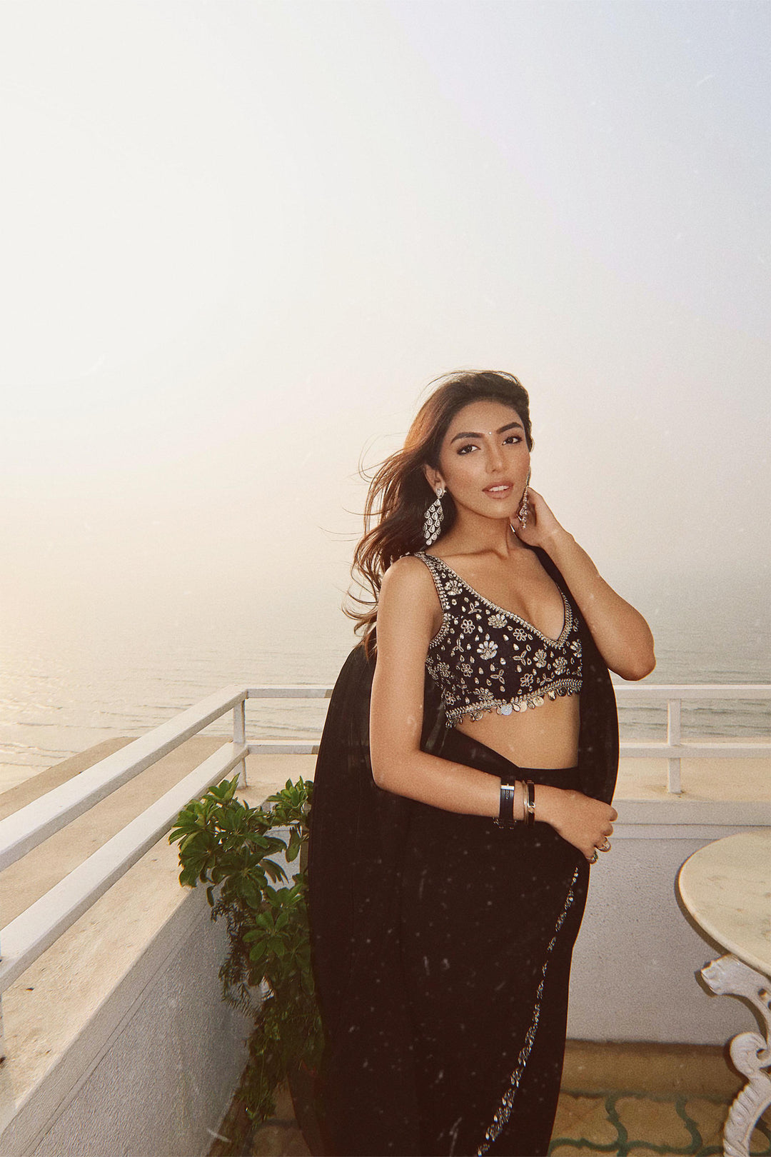 Mallaika Chheda in Black Mirror Work Saree
