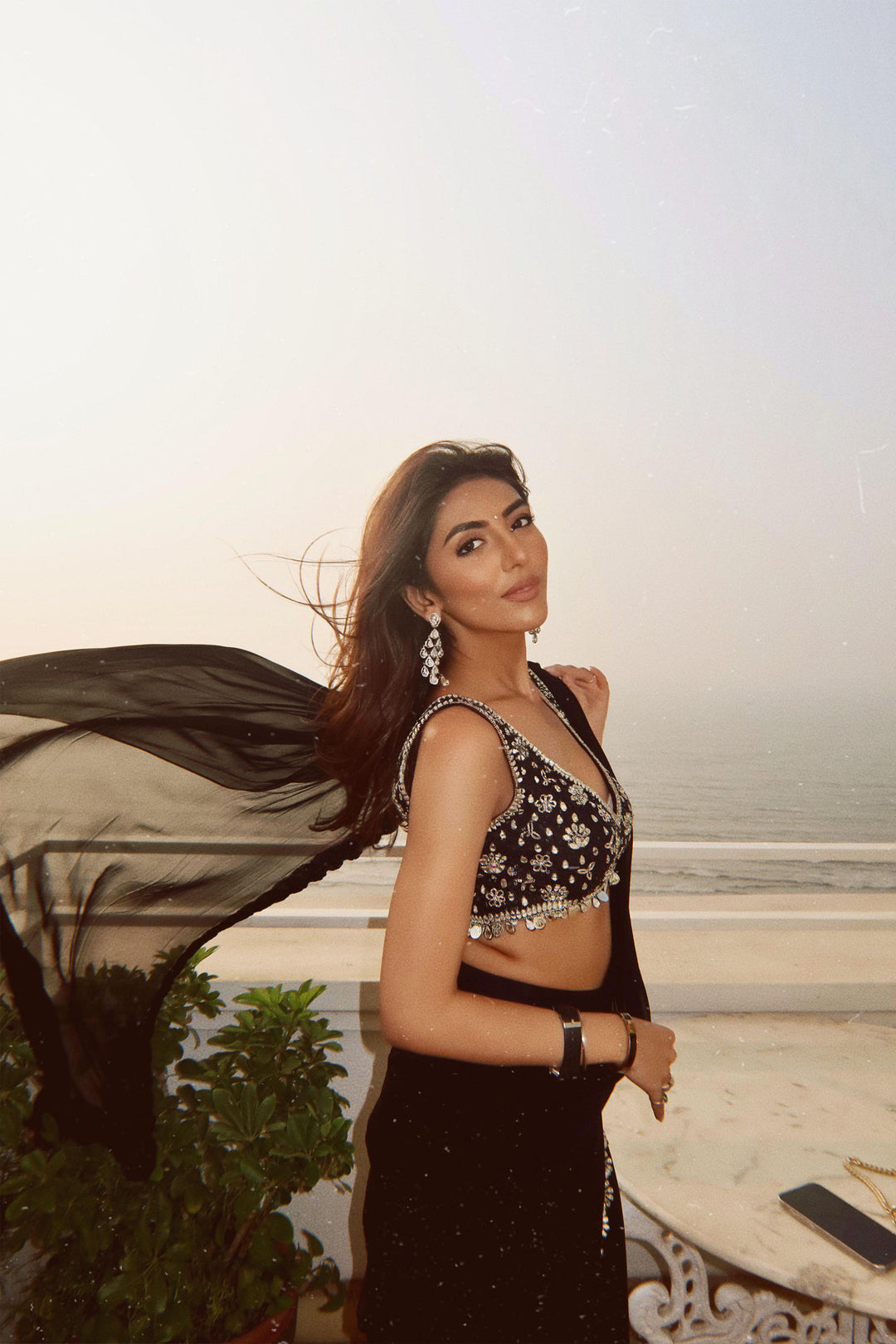 Mallaika Chheda in Black Mirror Work Saree