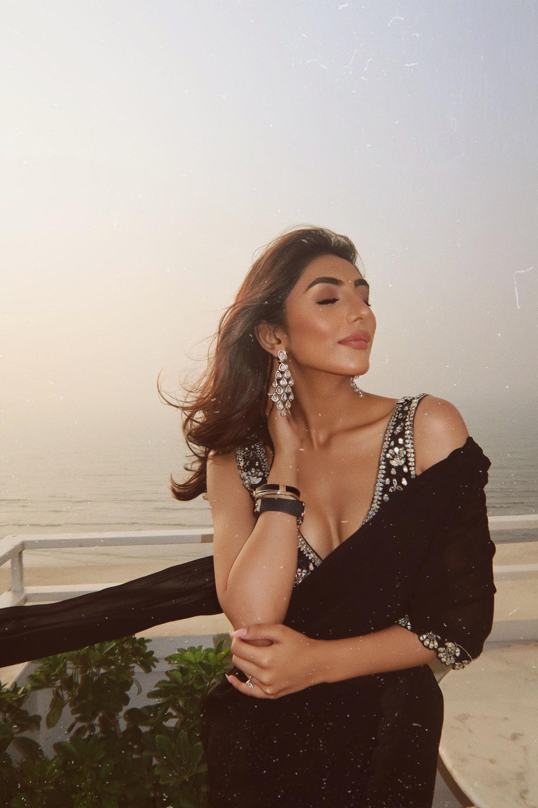 Mallaika Chheda in Black Mirror Work Saree