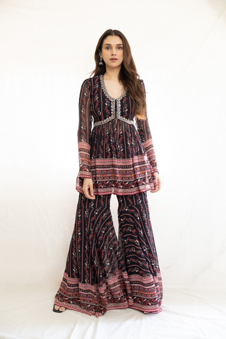 Aditi Rao Hydari In Black Printed Sharara Set