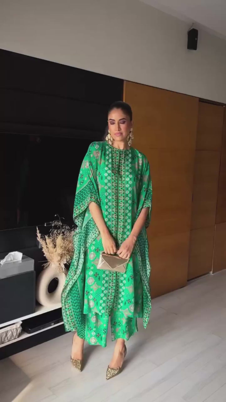Green Printed Kaftan Set