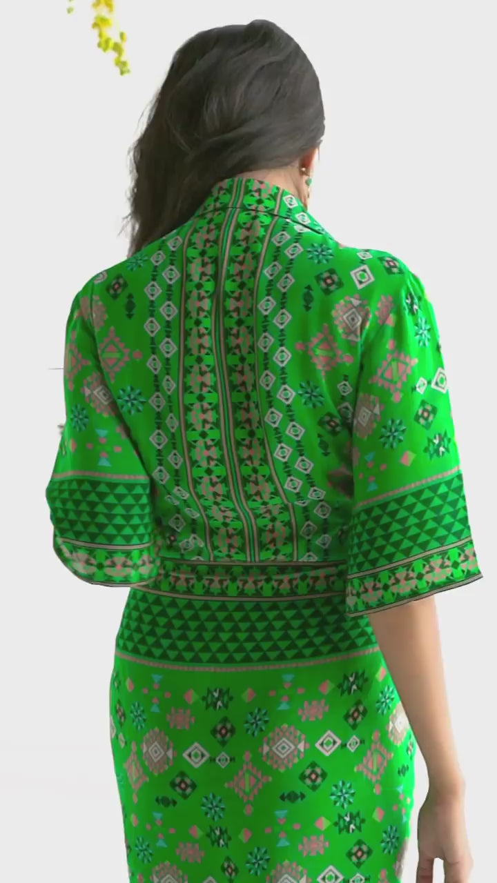 Green Printed Shirt Dress