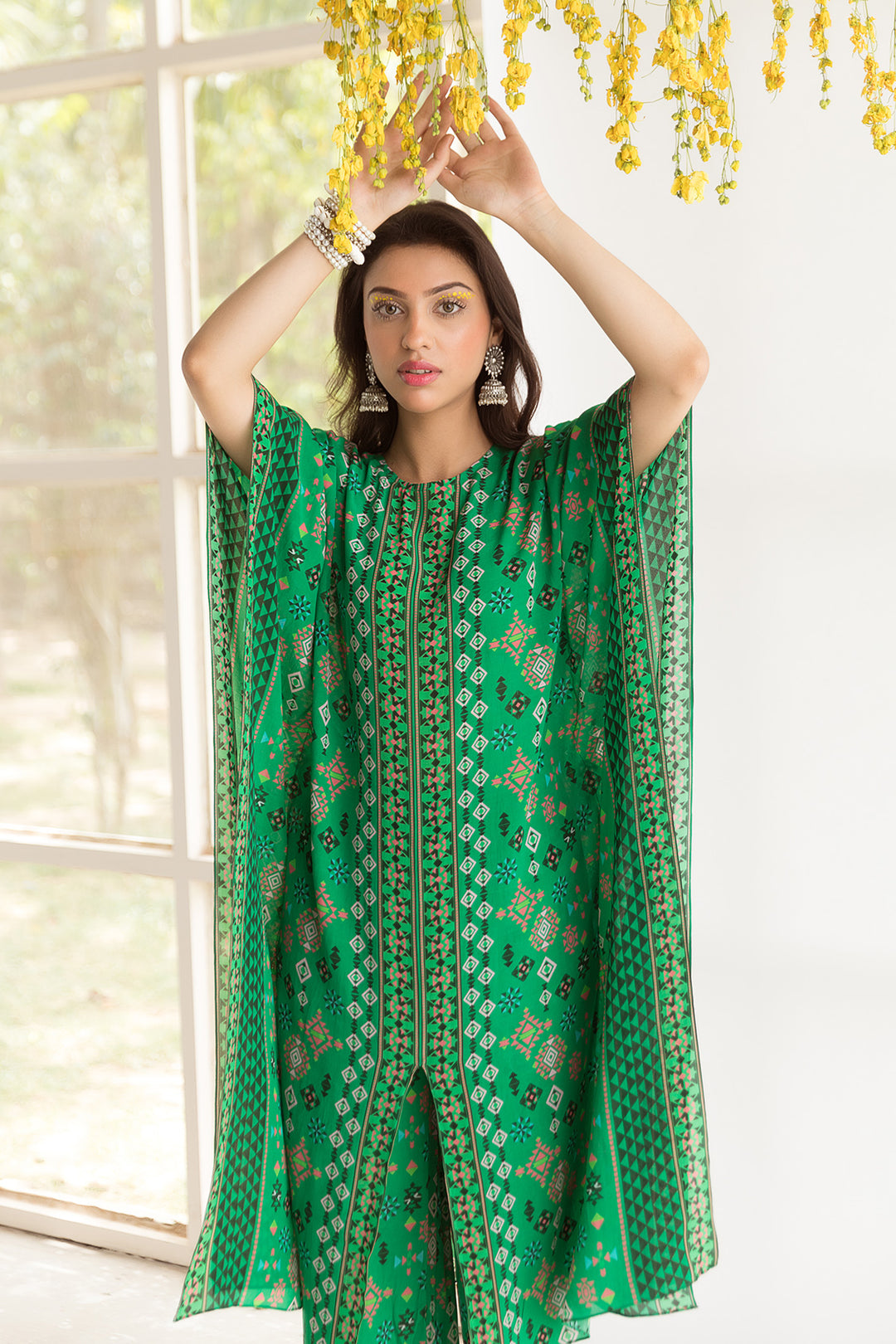 Green Printed Kaftan Set