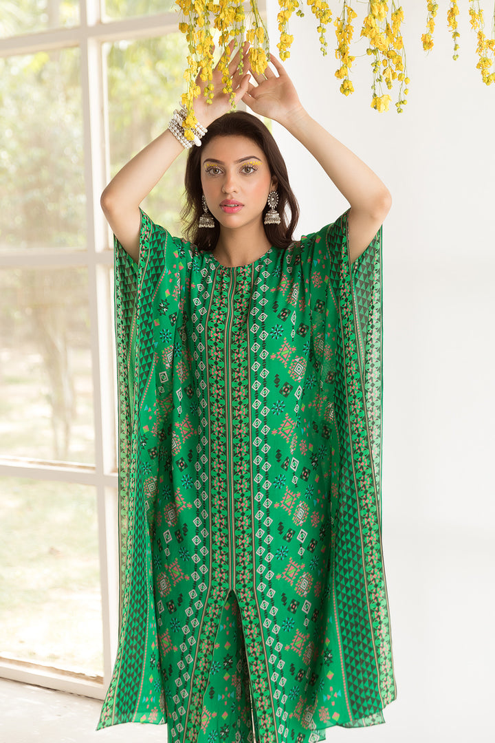 Green Printed Kaftan Set